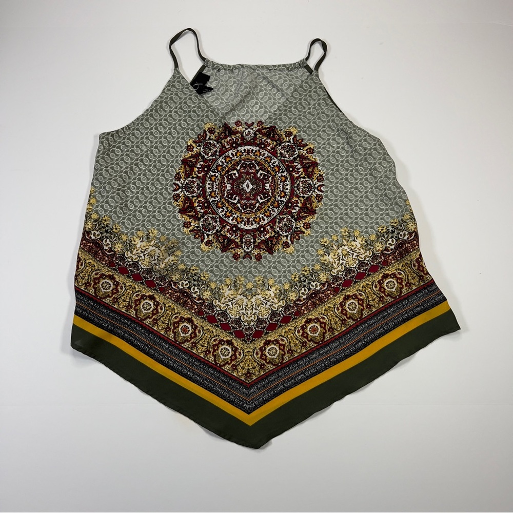 BCX Boho Medallion Print Halter Tank Top Women’s Size M Green Sleeveless